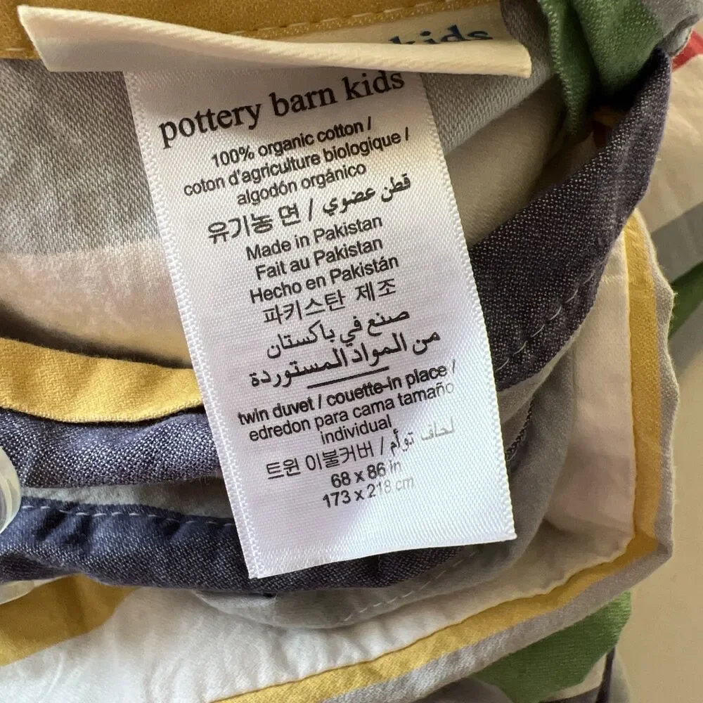 Pottery Barn Kids Organic Cotton Twin Duvet Cover Multi Stripe +New Pillowcase